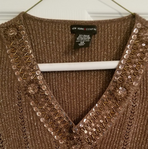 NY & Co. Brown sweater embellished xs - Picture 4 of 5